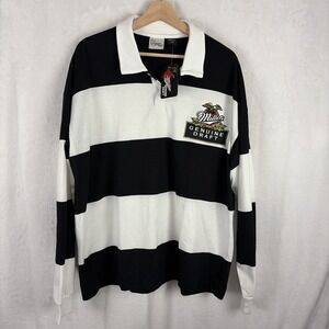 Miller Genuine‎ Draft Rugby Polo Black & White Size Large Embroidered NWT